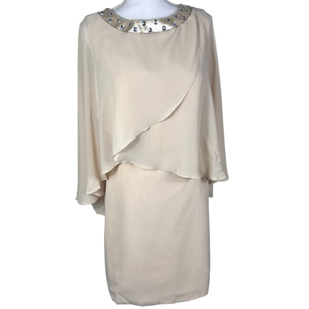 New JJ’s House Champagne Cape Dress Size 12 Wedding Special Occasion Cocktail